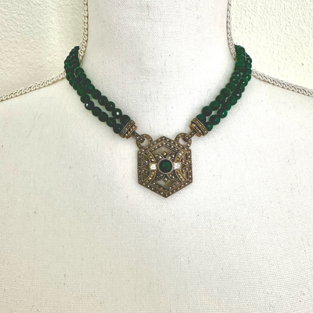 Emerald Green Sterling Silver and Glass/Crystal Bead Choker